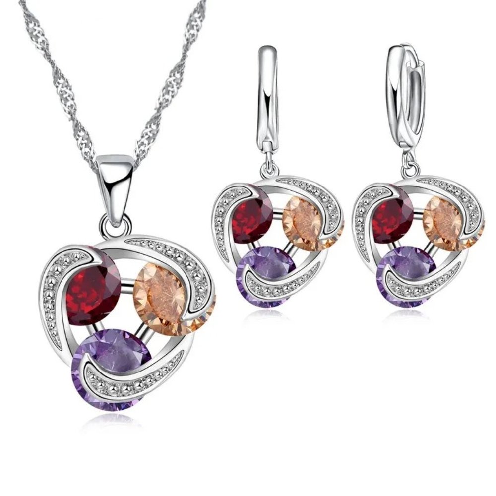 💖 Flower 925 Sterling Silver Necklace Earrings Set Timeless Beauty